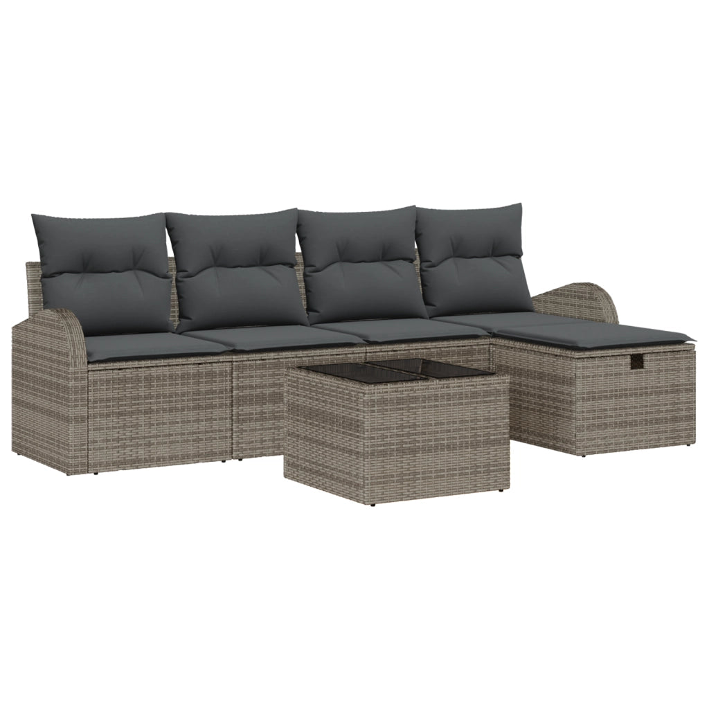 Set di divani da giardino a 6 pezzi con cuscini grigi in rattan sintetico