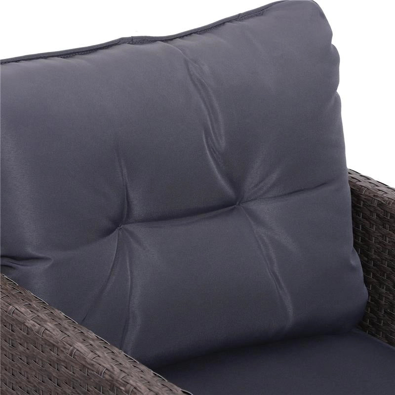 SET DA GIARDINO 2 DIVANETTI CON POUF E TAVOLINO RATTAN CON CUSCINI GRIGIO