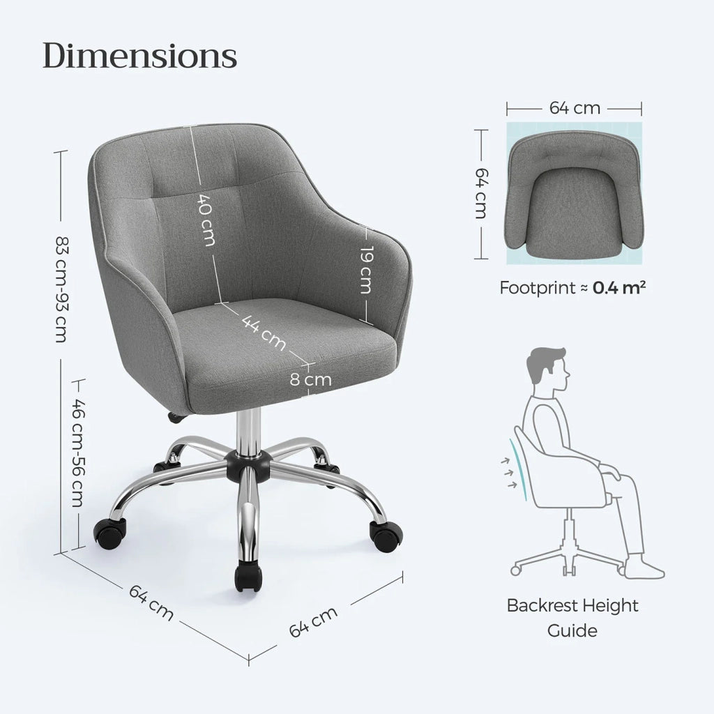 Sedia da ufficio comoda sedia girevole seduta ergonomica altezza regolabile portata 120 kg struttura in acciaio tessuto effetto lino grigio 12_0005879