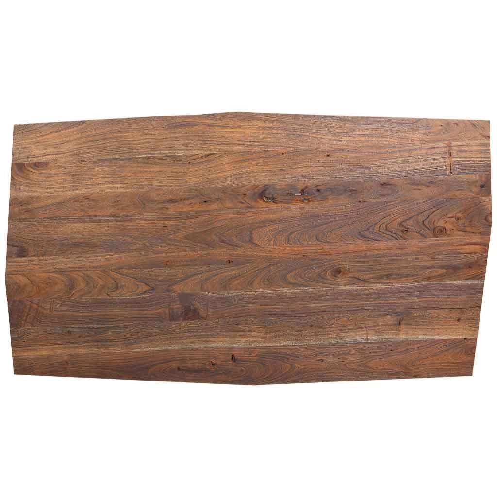 Tavolo da pranzo bordo conico in legno di acacia con finitura ruggine 160x90x76