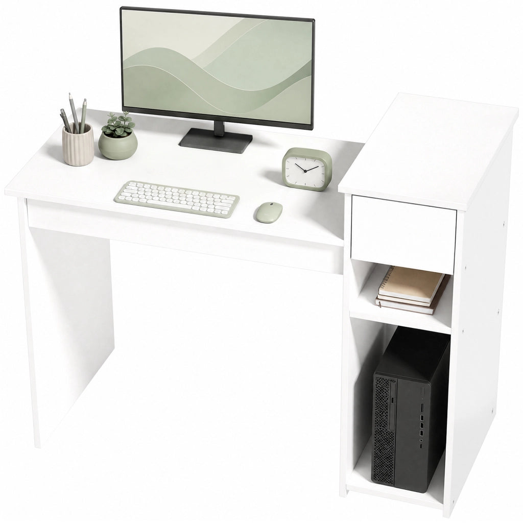 Scrivania per computer con cassetto e ripiano ¨C Xylo ¨C legno bianco 108x50x82 cm