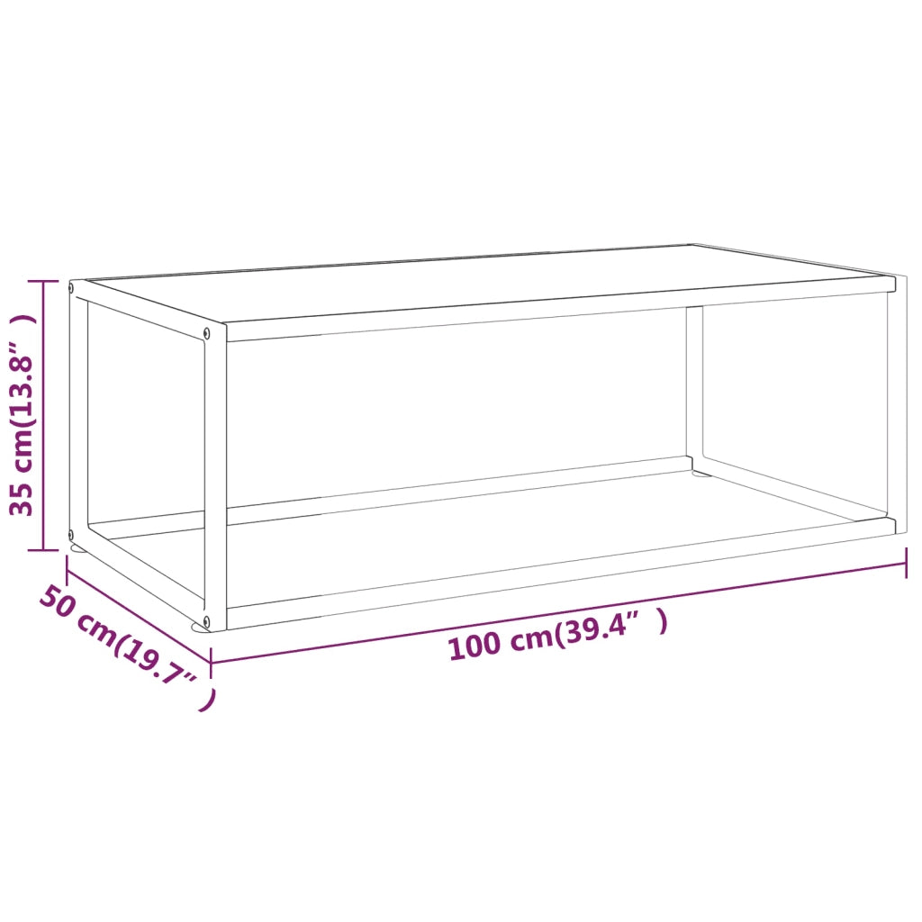 Tavolino da Salotto Nero con Vetro Marmo Bianco 100x50x35 cm  cod mxl 10349