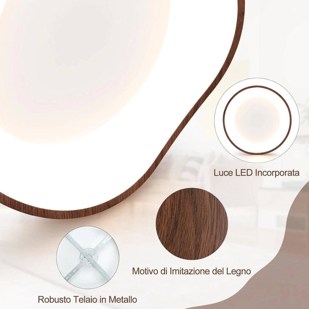 Lampada da Soffitto LED, Plafoniera LED Moderna da 24W Effetto Legno con Telaio in Metallo 3000K, Ideale per Camera da Letto, Soggiorno, Bagno, Corridoio e Ufficio [Classe di efficienza energetica F]