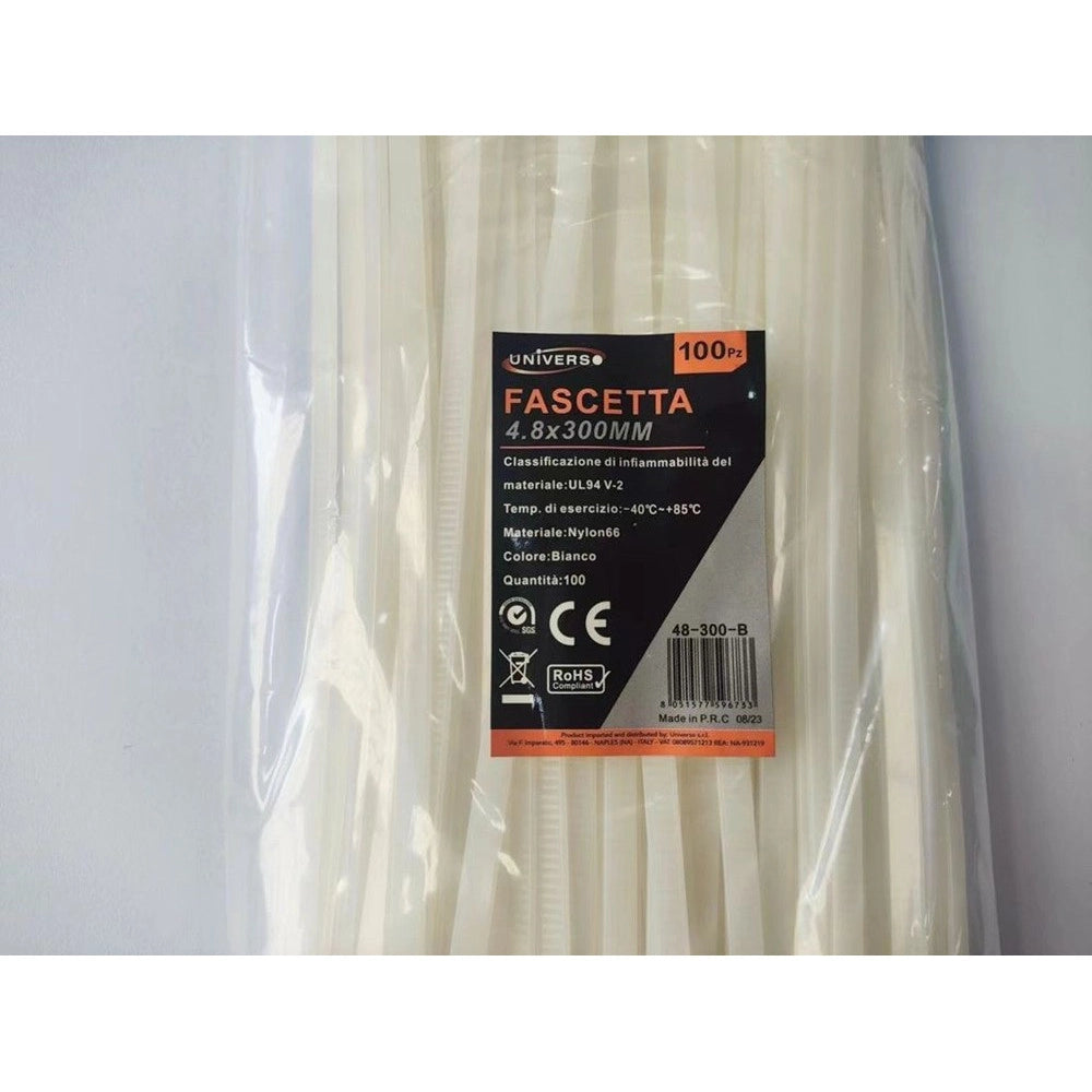 Trade Shop - Set 100pz Fascette Serracavo Autobloccanti In Nylon Bianco 4.8 X 300mm 48-300-b -