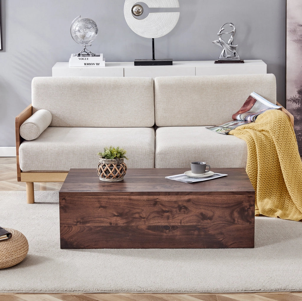 Tavolino da salotto 98.5x59.5x36 cm con design rettangolare effetto noce; MDF; noce