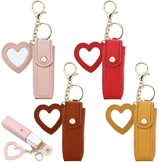 Set di 4 organizzatori per mini matite per labbra - 9 × 3 cm - Compatti e portatili - Mini porta chiavi con specchio - Borsa di trucco da viaggio per donne - 4 colori