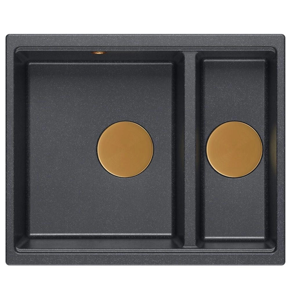 Lavello In Granito Logan 150 Black Metallic Tappo oro