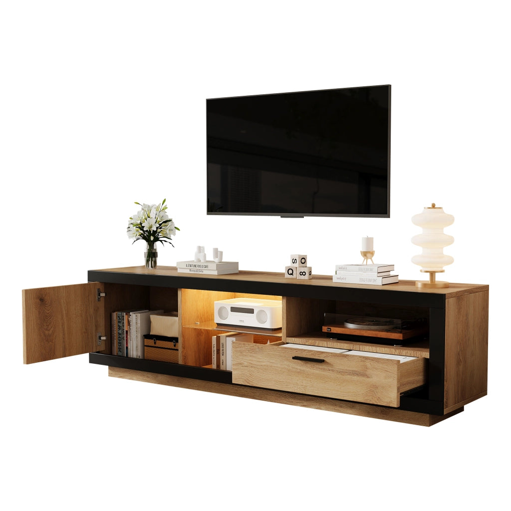 Mobile Porta TV LED 160 cm Nero e Rovere per Schermi 70 Pollici