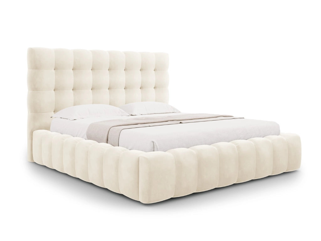 Cosmopolitan Design - Letto a cassettone con testiera "Bali" 200x200cm in velluto beige chiaro 