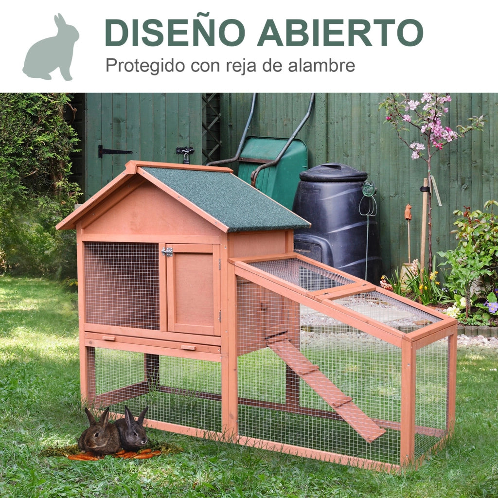 Casetta per Conigli Due Livelli in Legno con Tetto ¨C zephmum ¨C Grigio 144x64.5x100cm