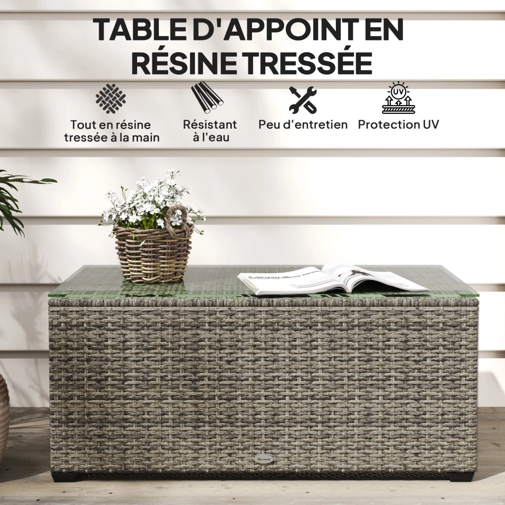 Tavolino da giardino in polyrattan con piano in vetro temperato ¨C Xylo ¨C Grigio 90x50x38cm