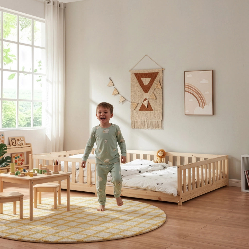 Letto Montessori per Cameretta Tanna in Legno di Pino 120 x 200 cm - Naturale [en.casa]
