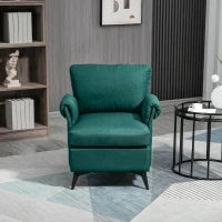 Poltrona d'arredo in Tessuto Effetto Lino Traspirante con Braccioli Arrotolati, 70x73x83 cm, Verde