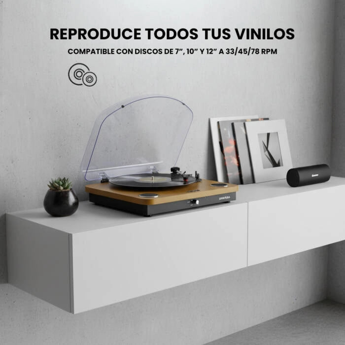 Giradischi vinile con altoparlanti integrati, Bluetooth, USB, 3 velocità 33/45/78 RPM, dischi 7-10-12 pollici - SOGO