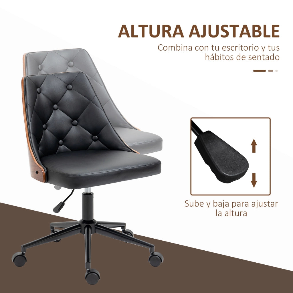 Sedia da Ufficio con Altezza Regolabile e Basculante ¨C zephmum ¨C Nero e Legno 53x62x77-87 cm