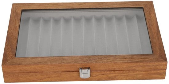 Vetrina per Pennelli di Design Elegante - Cassa di Archiviazione in Legno di Nocciolo - Per 12 Pennelli - Vetrino Transparente - Materiale Duraturo - Ideale per Esposizioni - Display per Pennelli