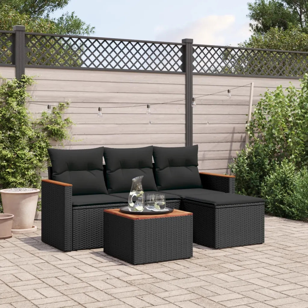 Set Divani da Giardino 5 pz | Set Salotto da Giardino con Cuscini in Polyrattan Nero