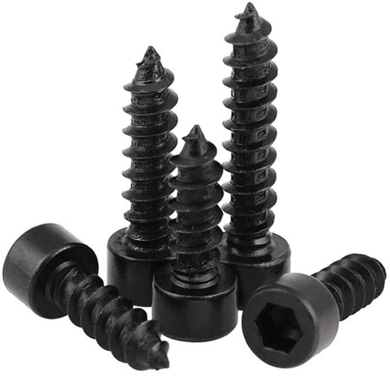 Materiali in acciaio carbonio - Viti a testa a stella autoalimentanti - 100 pezzi - Nero - Viti a stella a pozzo - Adatti per plastica, metallo e legno