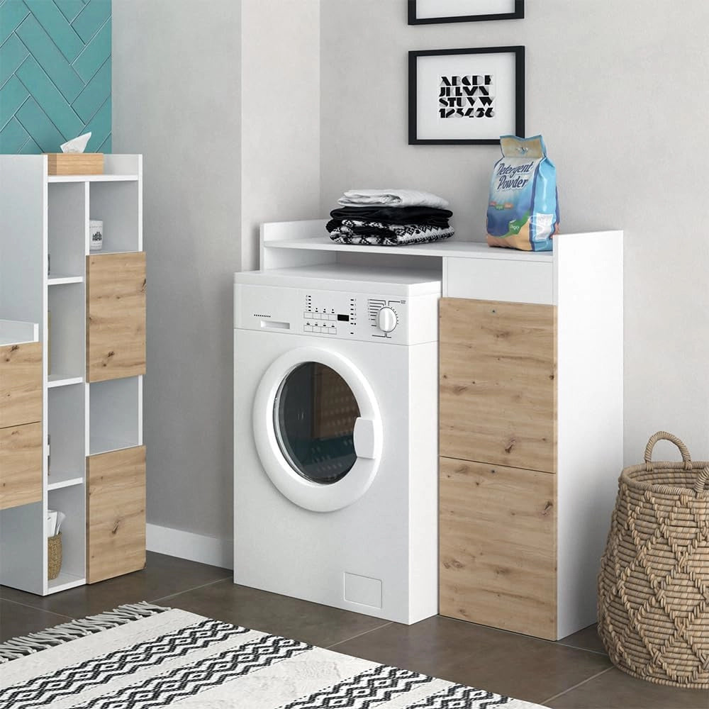 Mobile lavatrice Alf, Bianco, 99 x 98 cm con 2 cassetti, per riporre risparmiando spazio sopra la lavatrice
