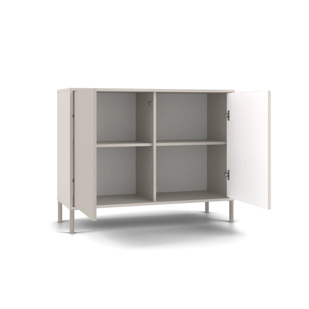 Cassettiera KAMARO 2d slim cashmere doghe decorative frontale scanalato per camera e soggiorno