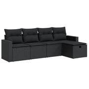 Set Divani da Giardino 5 pz | Set Salotto da Giardino con Cuscini in Polyrattan Nero
