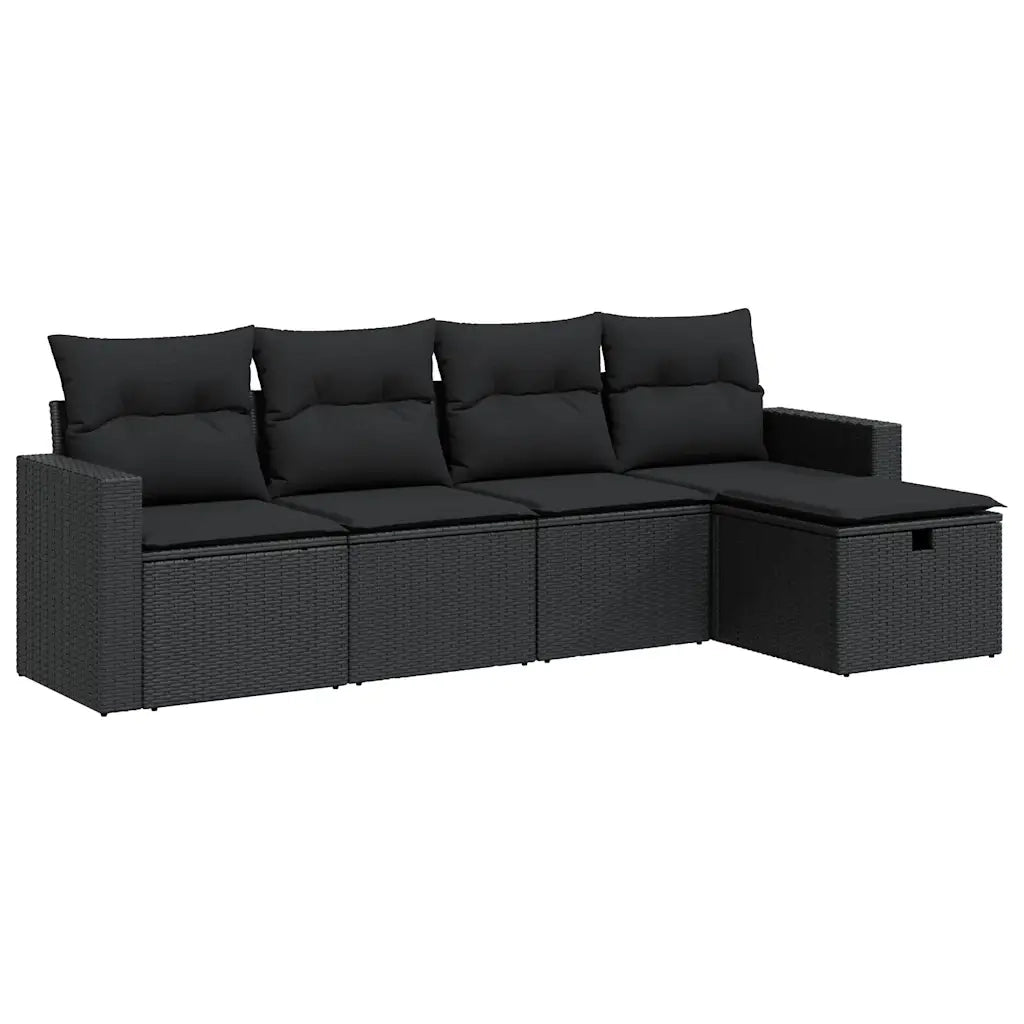 Set Divani da Giardino 5 pz | Set Salotto da Giardino con Cuscini in Polyrattan Nero