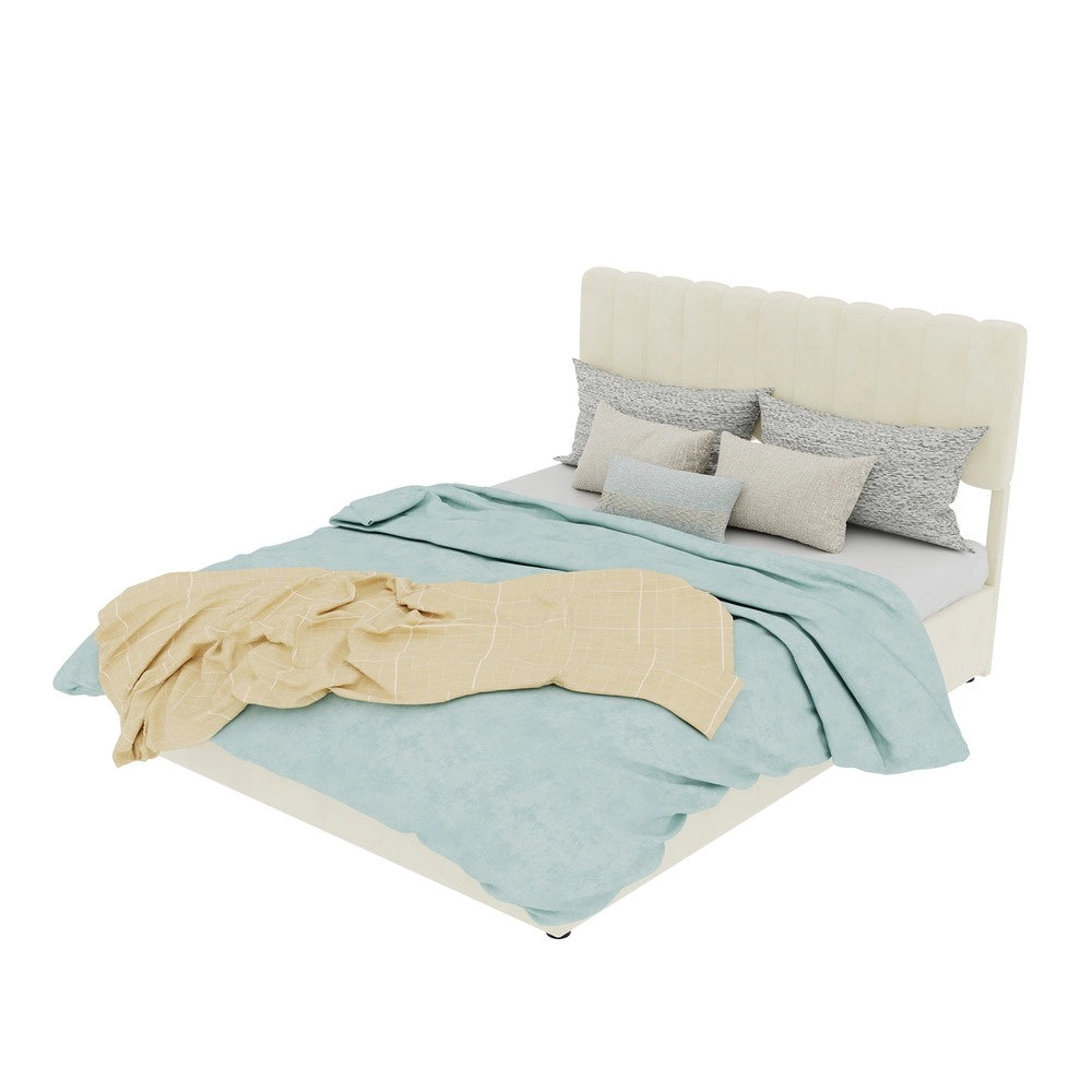 Letto Contenitore Imbottito con Testiera ¨C MINIMAL ¨C Beige 140x200 con Materasso