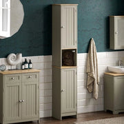 Cassettiere in legno per bagno, posizionamento a pavimento - colore grigio e eucalipto - soluzione di archiviazione