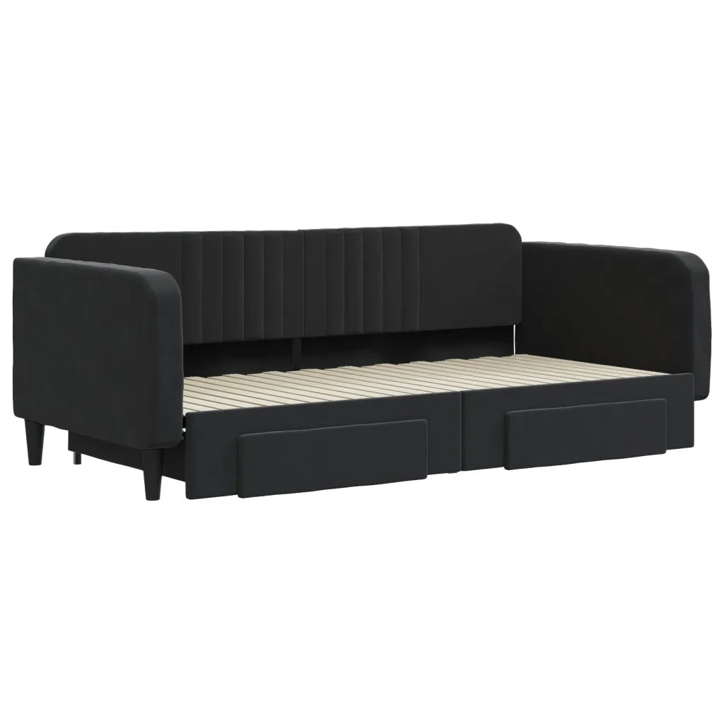 Divano Letto Estraibile con Cassetti-Sofa Letto-Daybed Nero 100x200 cm in Velluto 607344