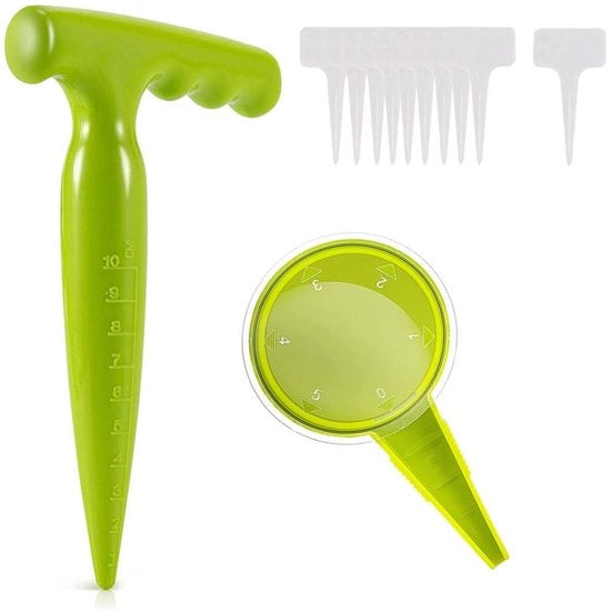 Set di seminatore 5 misure - Manico ergonomico - Materiale plastico - Attrezzo da giardino - Etichette per il giardinaggio - Fori di 0,12-1,0 cm - Attrezzo per seminare