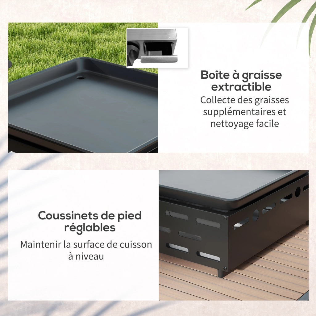 Piastra a gas in acciaio inox smaltato 2 bruciatori 4,8 kW antiaderente 40x34 cm - Xylo