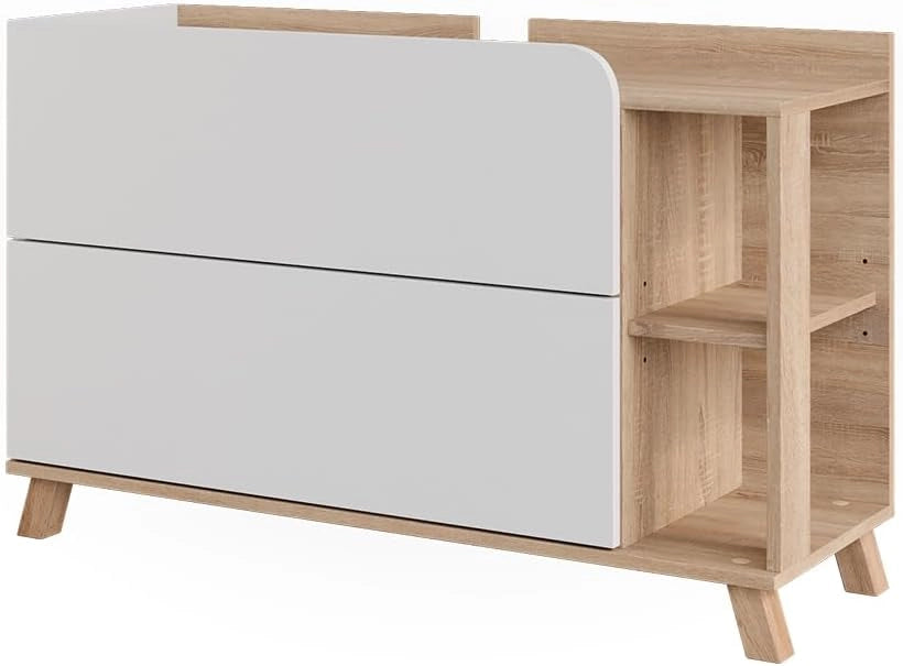 Mobiletto per lavabo Karen, Sonoma/blu, 100 x 65 cm con 2 cassetti, per montaggio sotto il lavabo con apertura per sifone