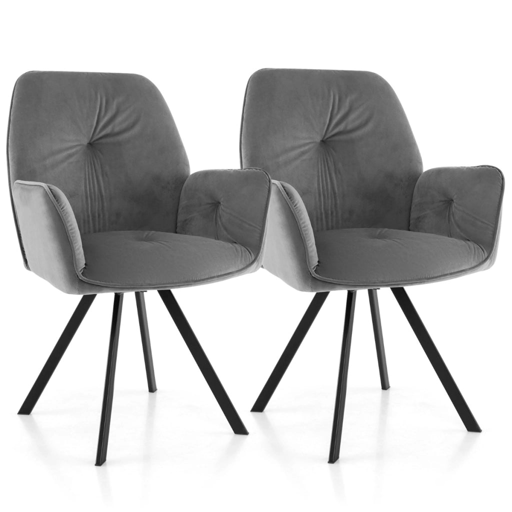 2 Sedie girevoli da accent in velluto con gambe in metallo piedini antiscivolo, Sedie moderne per scrivania Grigio-Sedie da ufficio