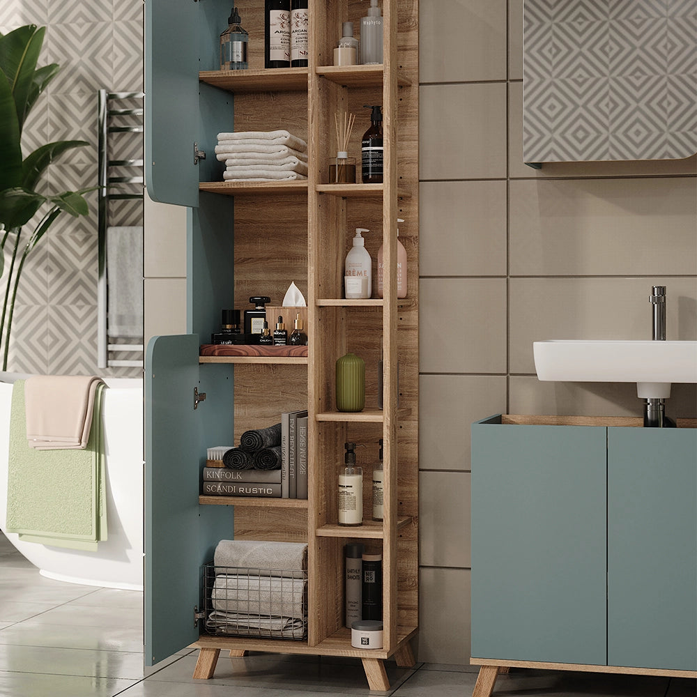 Vicco Set di mobili da bagno Sonoma/blu 4 parti