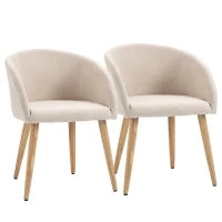 Set di 2 Sedie da Pranzo Stile Scandinavo Imbottite in Tessuto, 55x56x74 cm, Beige