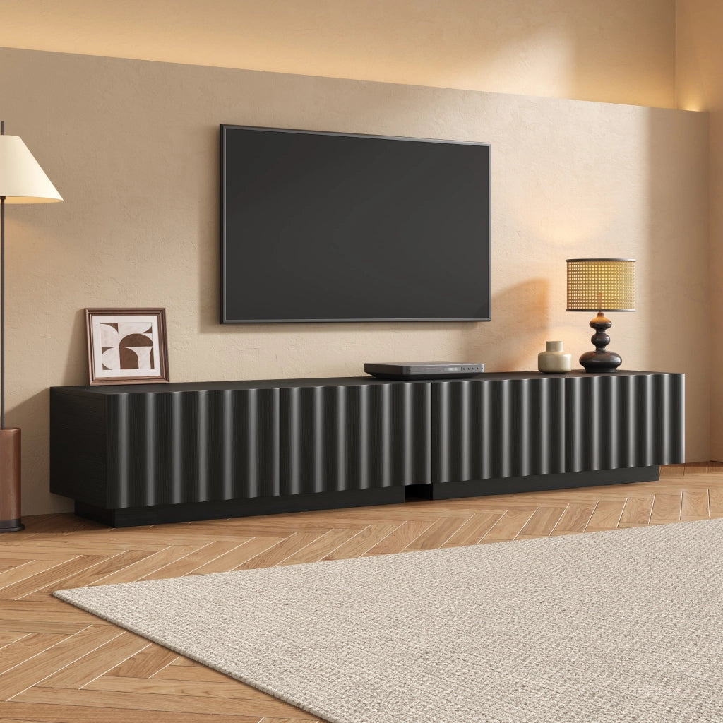 Mobile TV con Anta a Onda e Vano Contenitore ¨C MINIMAL ¨C Bianco/Nero, Push-to-Open