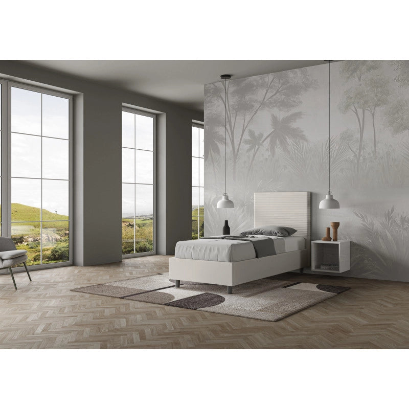 Letto imbottito Singolo 90x190 cm Focus - Bianco,Similpelle,Contenitore