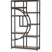 Libreria geometrica 95x30x175 cm metallo nero e legno marrone， 9 ripiani