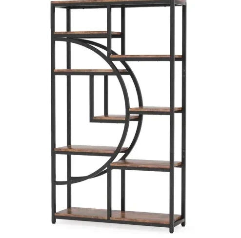 Libreria geometrica 95x30x175 cm metallo nero e legno marrone， 9 ripiani