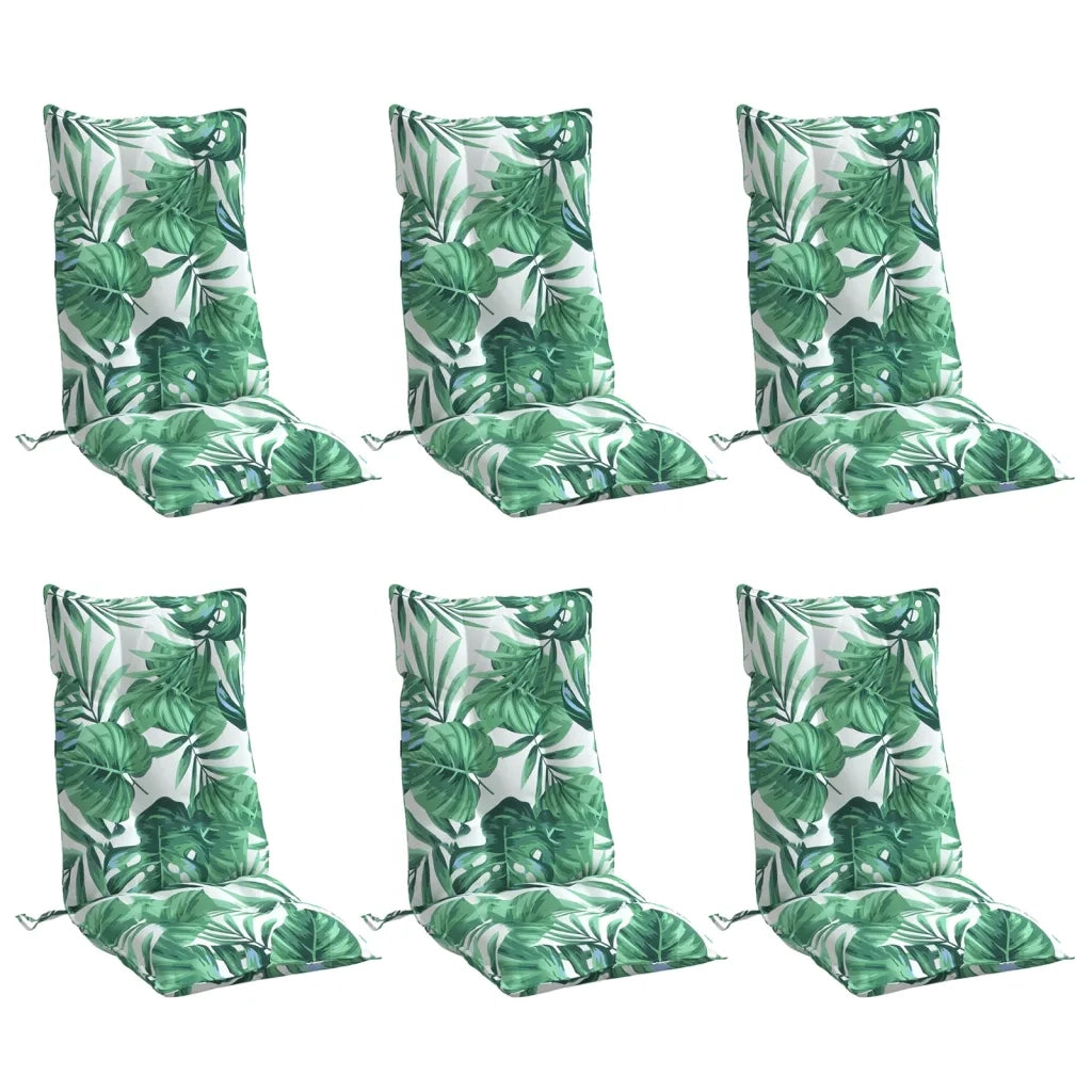 Cuscini Sedia Schienale Alto 6 pz Motivo Foglie Tessuto Oxford 377640