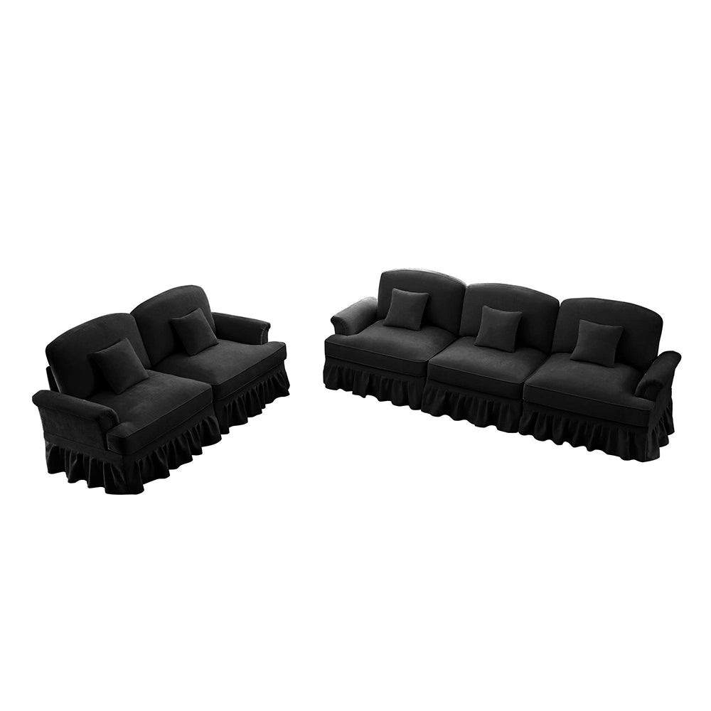 Set modulare 2 pezzi - Xylo - 3+2 posti, chenille, stile classico, nero