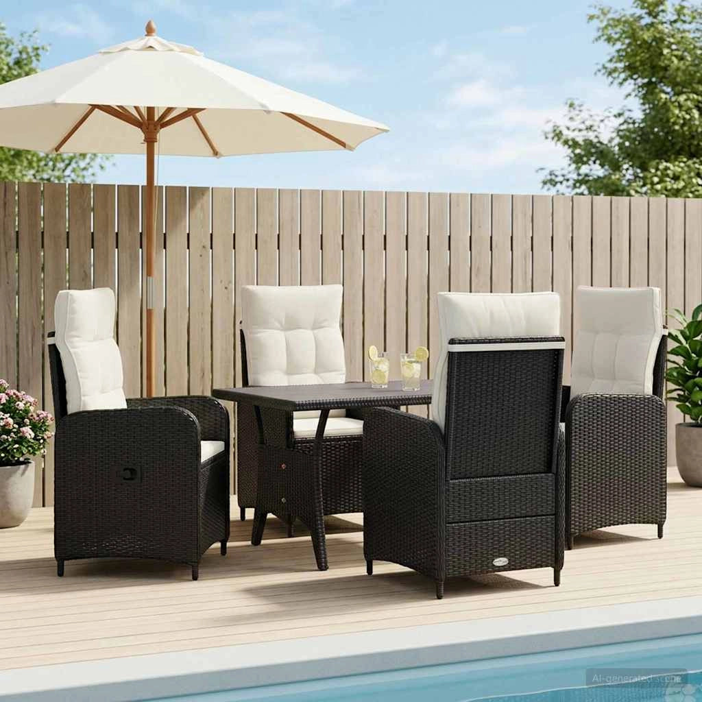 Set da pranzo per esterni 5 pz Nero e Bianco Crema polyrattan 3422259