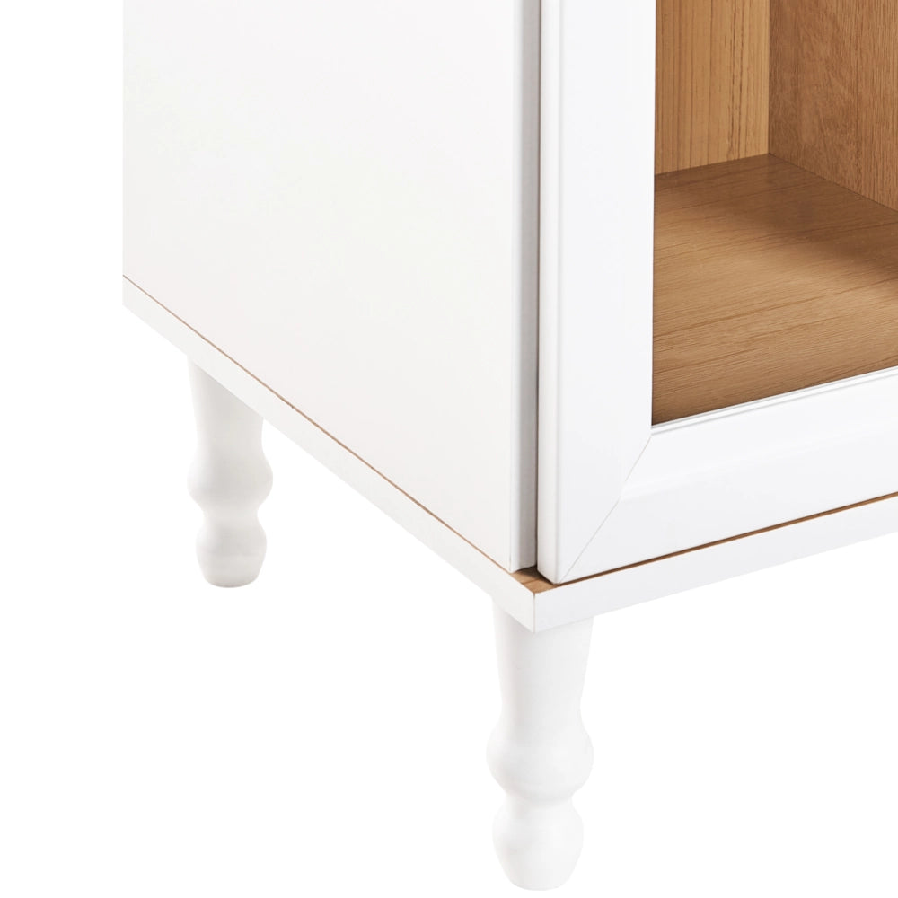 Mobile decorativo 40 cm bianco con legno chiaro in legno ingegnerizzato con display in vetro Classico scandinavo a ripiani alti Sala da pranzo Soggiorno