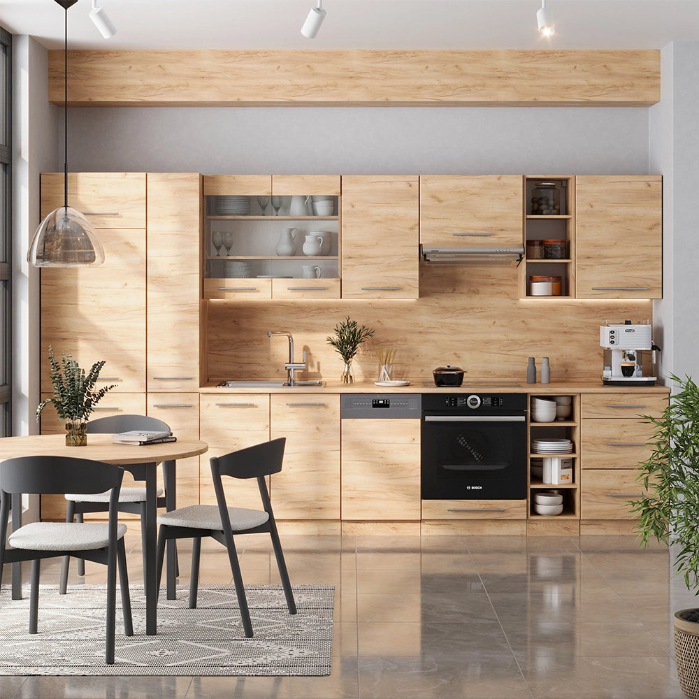 Cucina componibile Fame-Line Rovere dorato/Rovere dorato 355 cm senza piano di lavoro Vicco