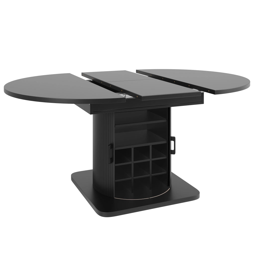 Tavolo da pranzo allungabile con vano contenitore e ripiani estraibili per cucina in MDF e metallo nero