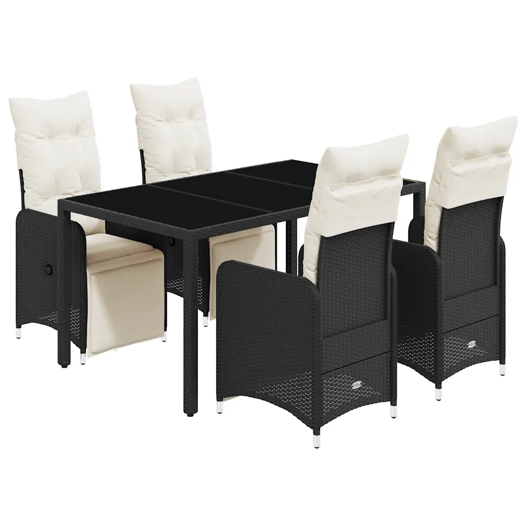 vidaXL Set Bistrò da Giardino 5 pz con Cuscini in Polyrattan Nero