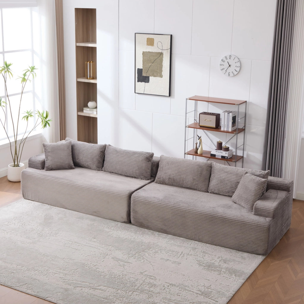 Divano con chaise longue e cuscino incluso in ciniglia grigio