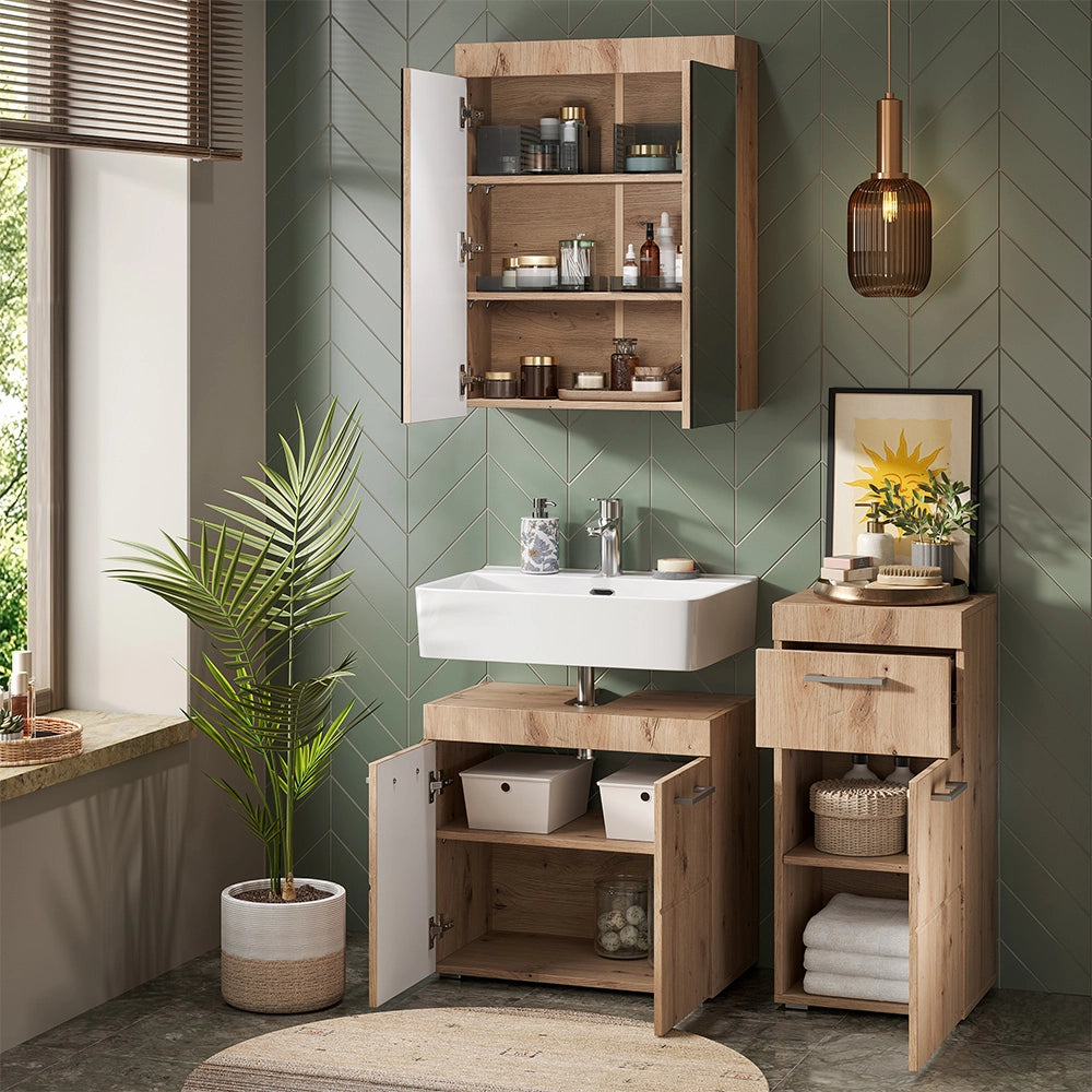 Vicco Set mobili bagno Quercia Wotan 3 parti, con armadio midi