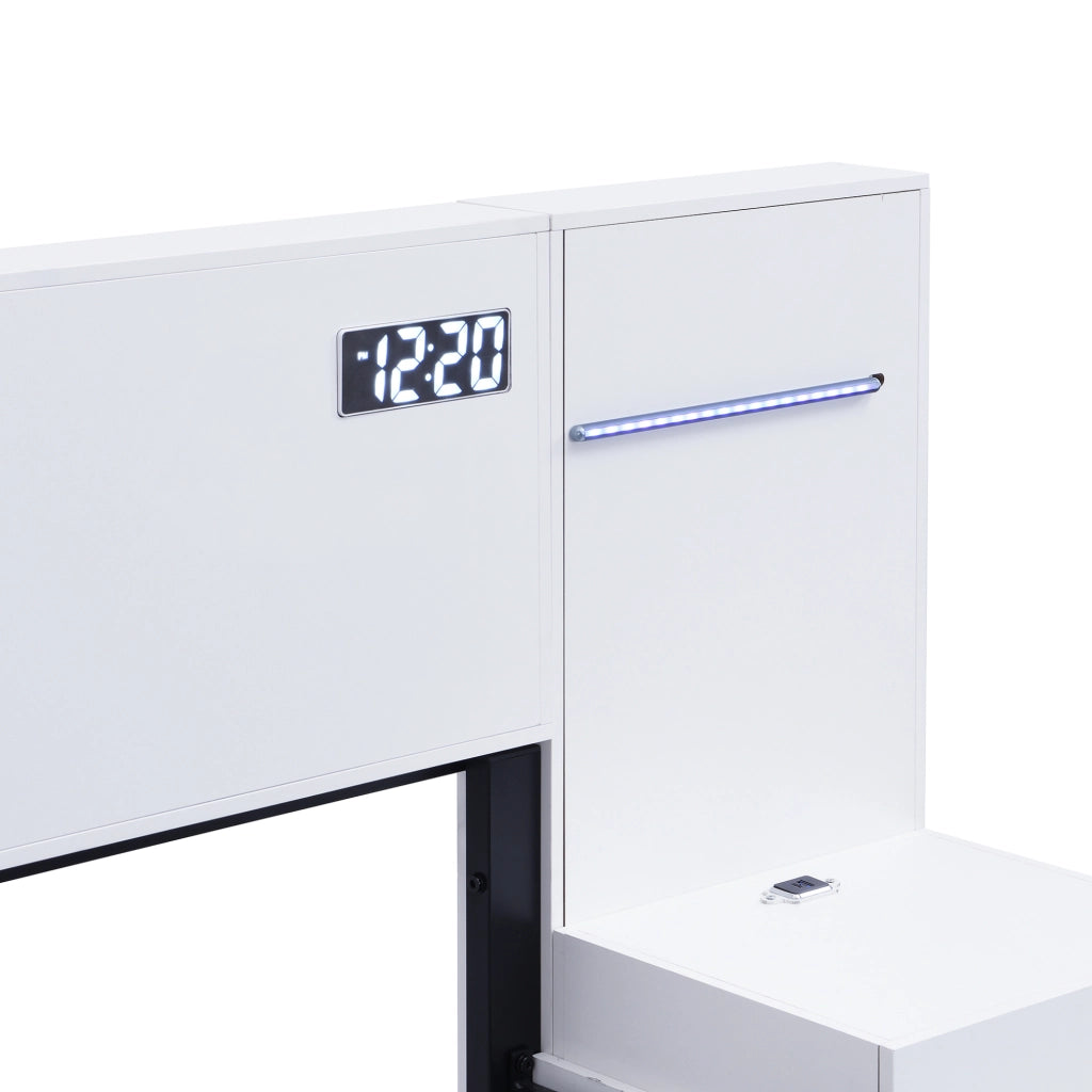 Letto 180x200 cm con Bluetooth; orologio elettronico; luci LED e USB in MDF bianco