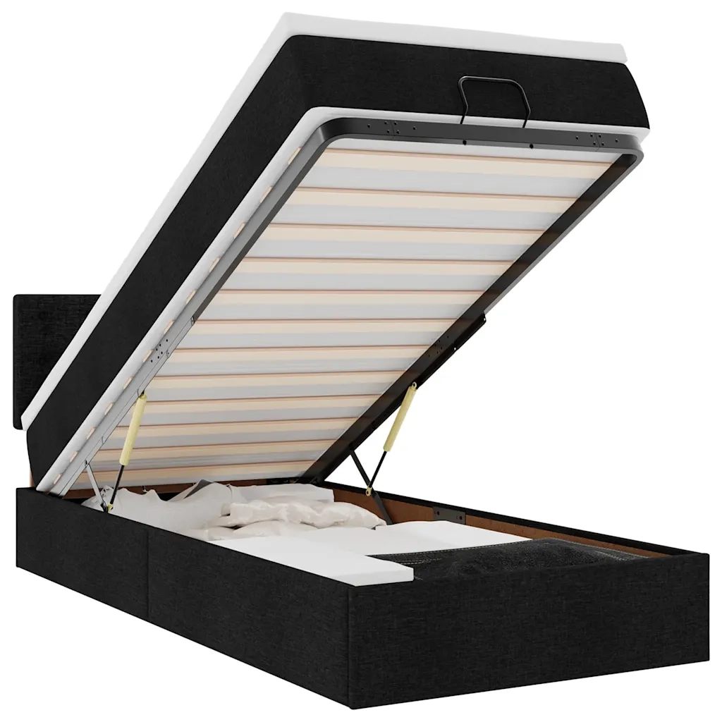Pouf Letto con Materasso e LED Nero 80x200cm in Tessuto 3312431